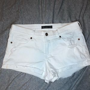 Abercrombie & Fitch distressed denim shorts, white, size 27